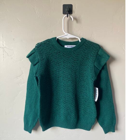 Old Navy Green Ruffle Sleeved Cotton Blend Christmas Sweater- Size 5t - Picture 1 of 3